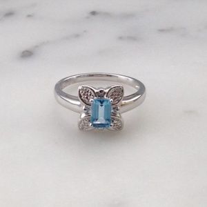Genuine Diamond Blue Topaz Butterfly Ring
